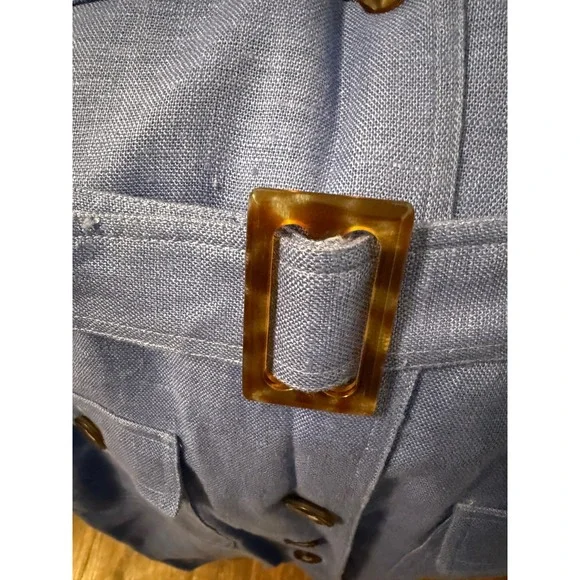 Maggy London Petties Sleeveless Belted Shirt Dress Blue Size 12 100% Linen - Picture 11 of 13